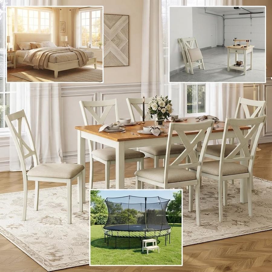 YUMPIE 7-Piece Farmhouse Dining Table Set